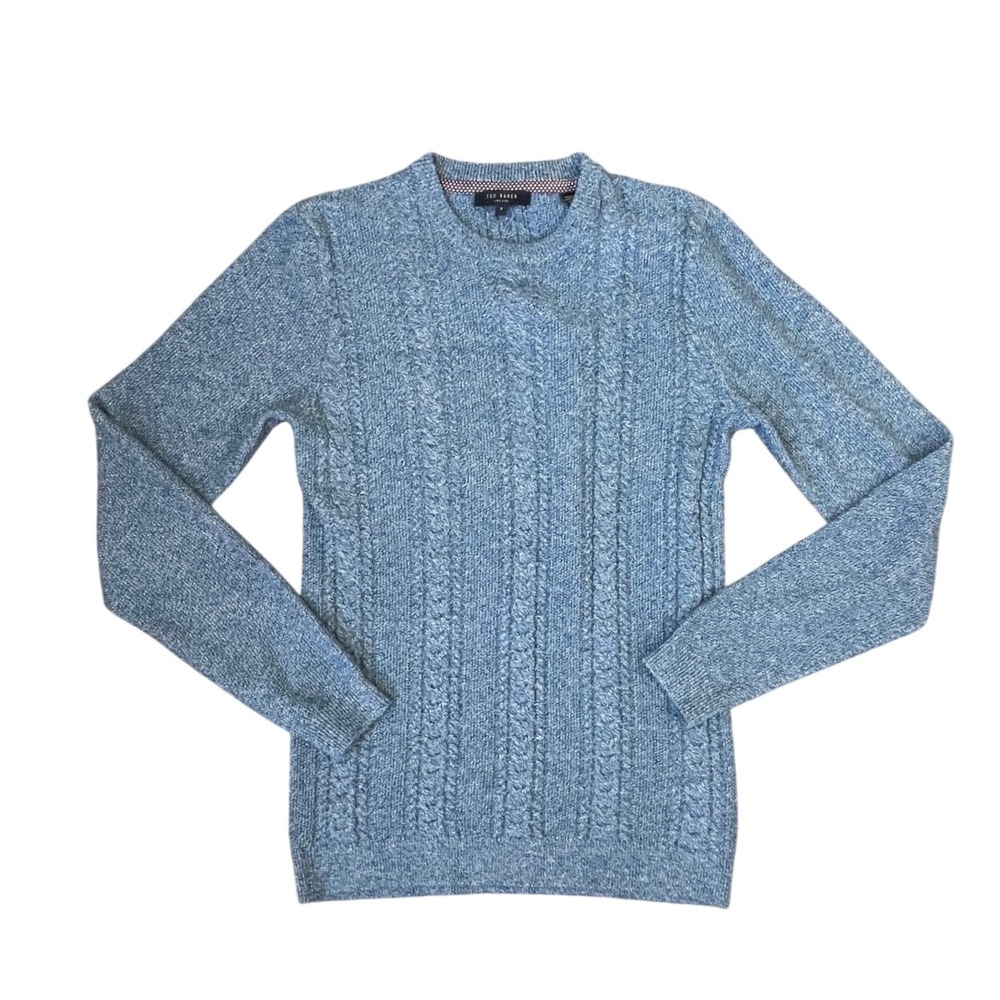 Ted Baker London Mens Blue Cable Knit Wool Blend Sweater Size 2 Medium TS5M GK13